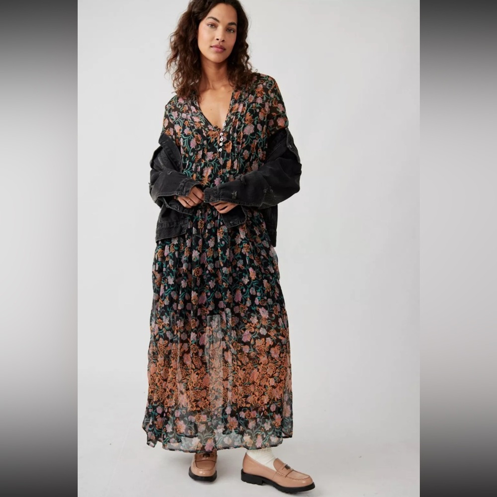 NWT Free People See it Through Midi Dress Floral with Pockets A